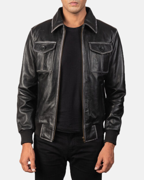 Marauder Black Leather Bomber Jacket